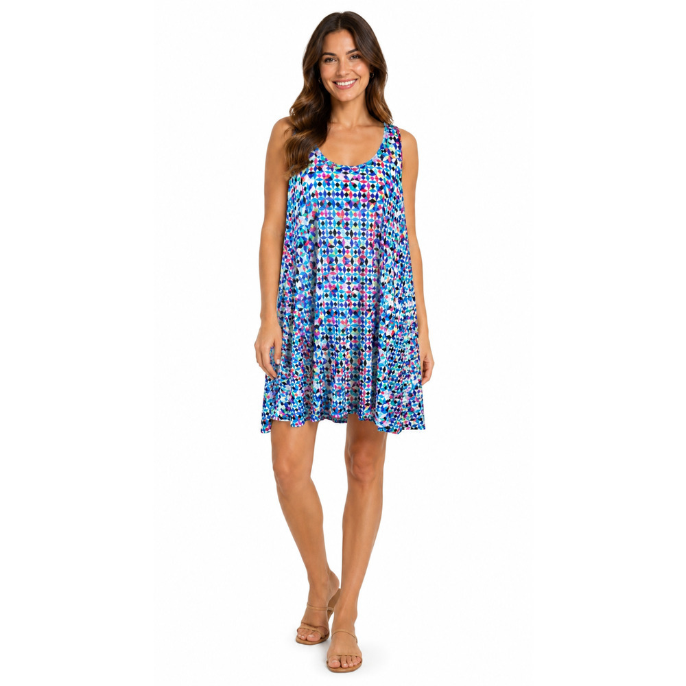 Profile by Gottex Swim Cover Up Dress Size Medium Geometric Sleeveless Blue Pool